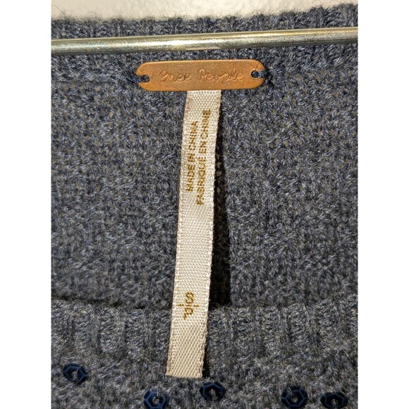 Free People Navy Sequins Boxy Batwing Sweater Poncho S Shimmer Boho Fall Winter - Picture 6 of 8